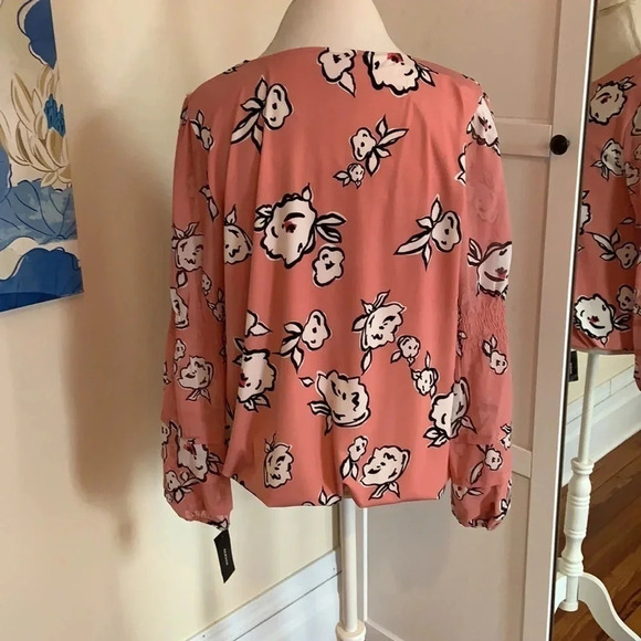 Alfani Pink Abstract Floral Long Sleeve Spring Top Elastic Waist- NWT - Size L - Picture 6 of 10